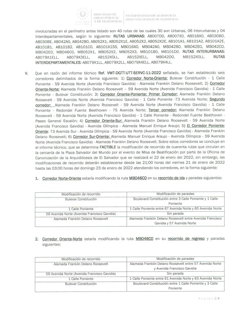 Resolución de modificación temporal de las rutas que circulan en los alrededores de la Plaza Salvador del Mundo