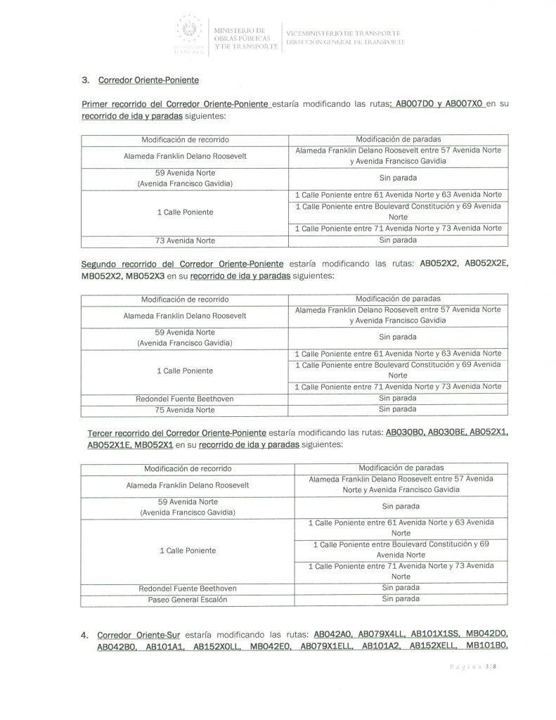 Resolución de modificación temporal de las rutas que circulan en los alrededores de la Plaza Salvador del Mundo