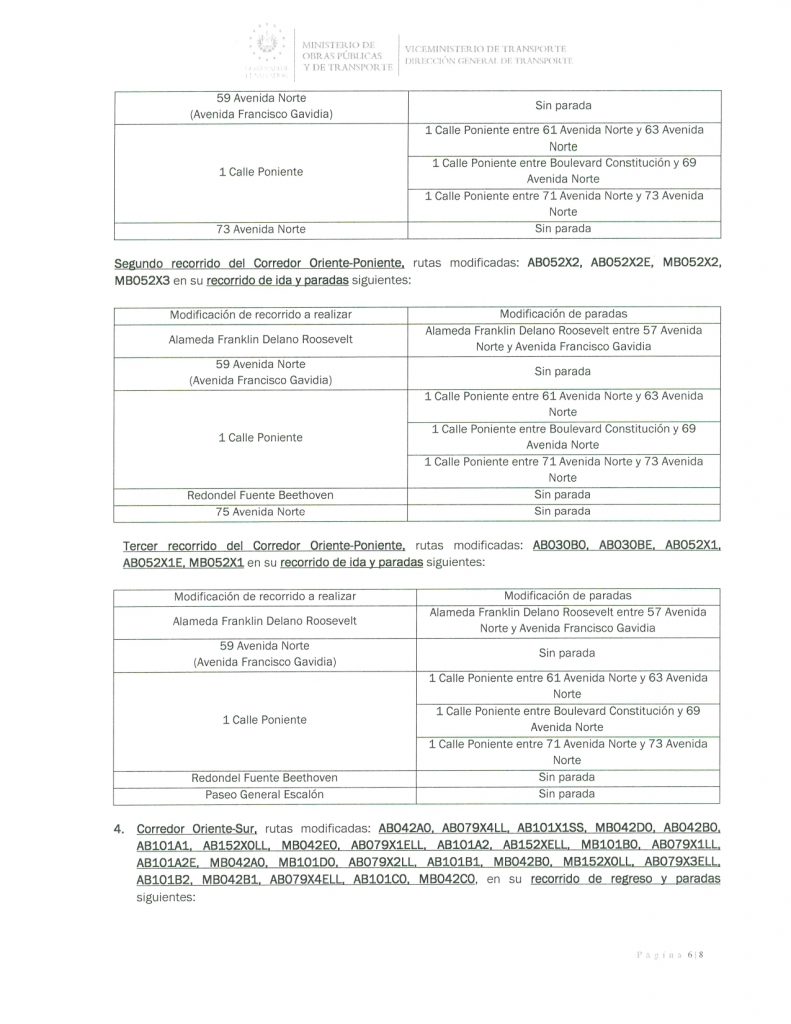 Resolución de modificación temporal de las rutas que circulan en los alrededores de la Plaza Salvador del Mundo