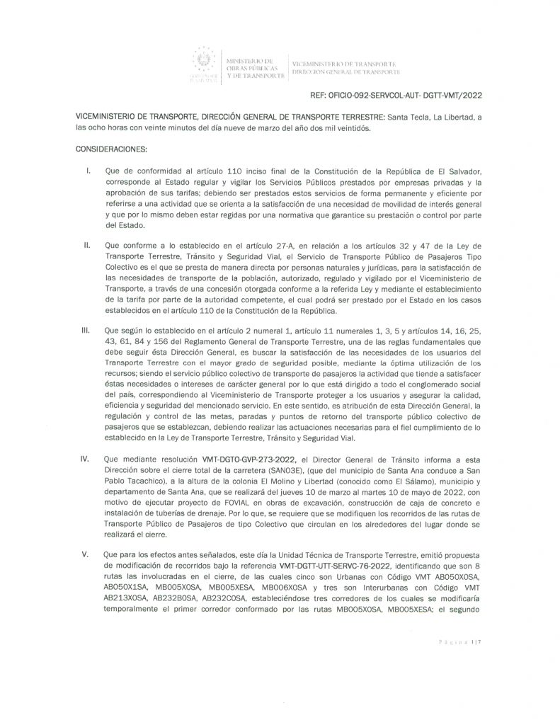 Resolución de modificación temporal de recorridos y paradas de las rutas AB050X0SA, AB050X1SA, MB005X0SA, MB005XESA, MB006X0SA, AB213X0SA, AB232B0SA, AB232C0SA