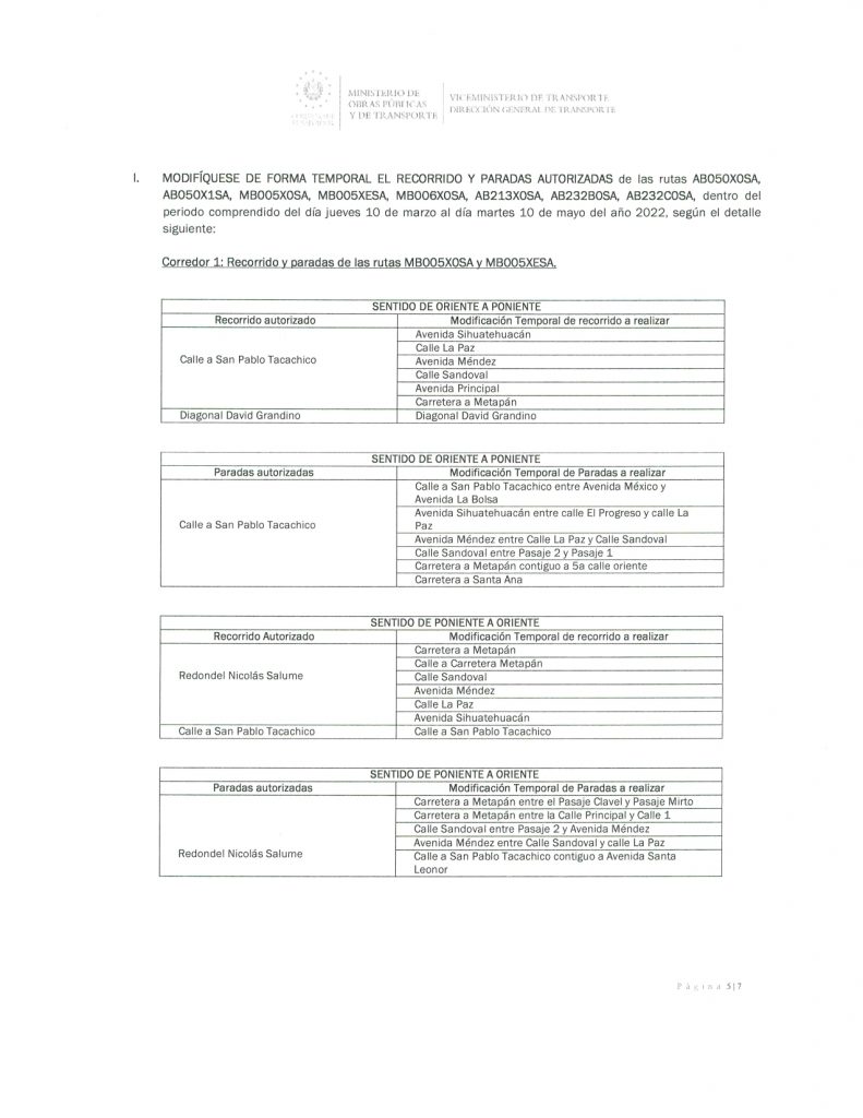 Resolución de modificación temporal de recorridos y paradas de las rutas AB050X0SA, AB050X1SA, MB005X0SA, MB005XESA, MB006X0SA, AB213X0SA, AB232B0SA, AB232C0SA