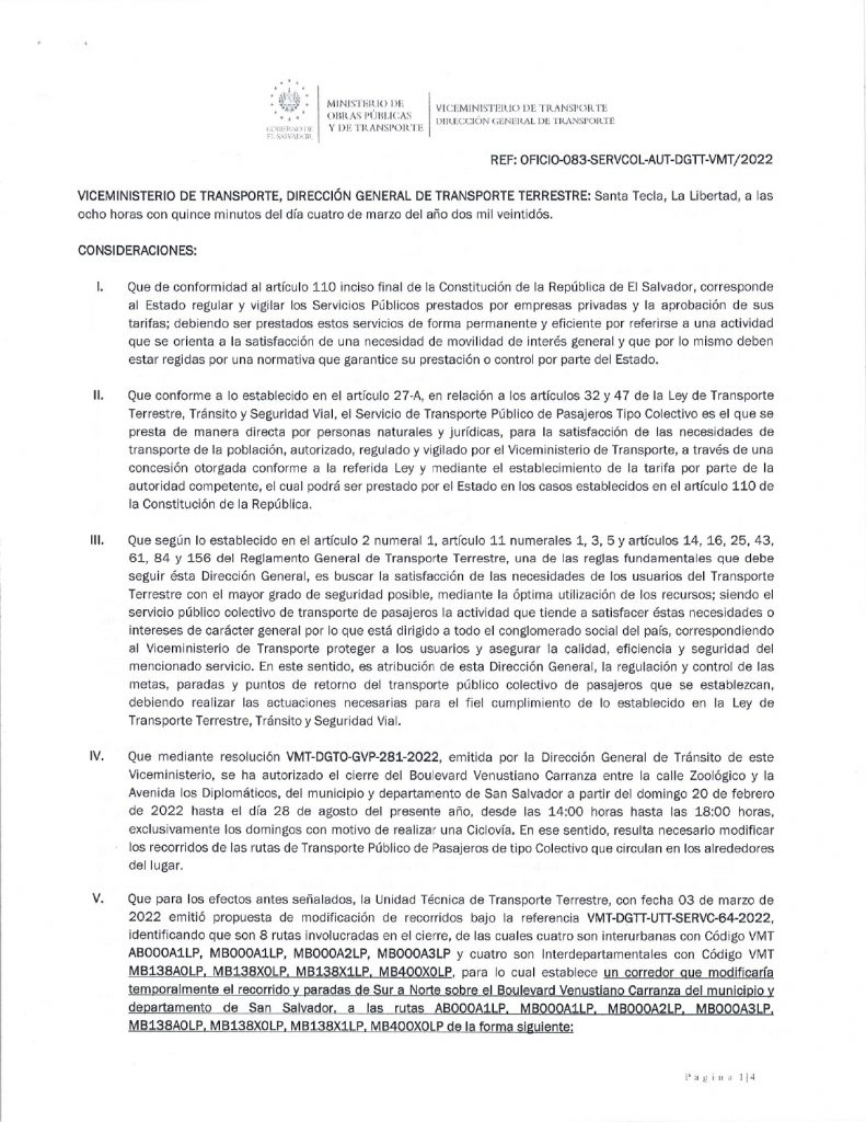 Resolución de modificación temporal de recorridos y paradas de las rutas AB000A1LP, MB000A1LP, MB000A2LP, MB000A3LP, MB138A0LP, MB138X0LP, MB138X1LP y MB400X0LP