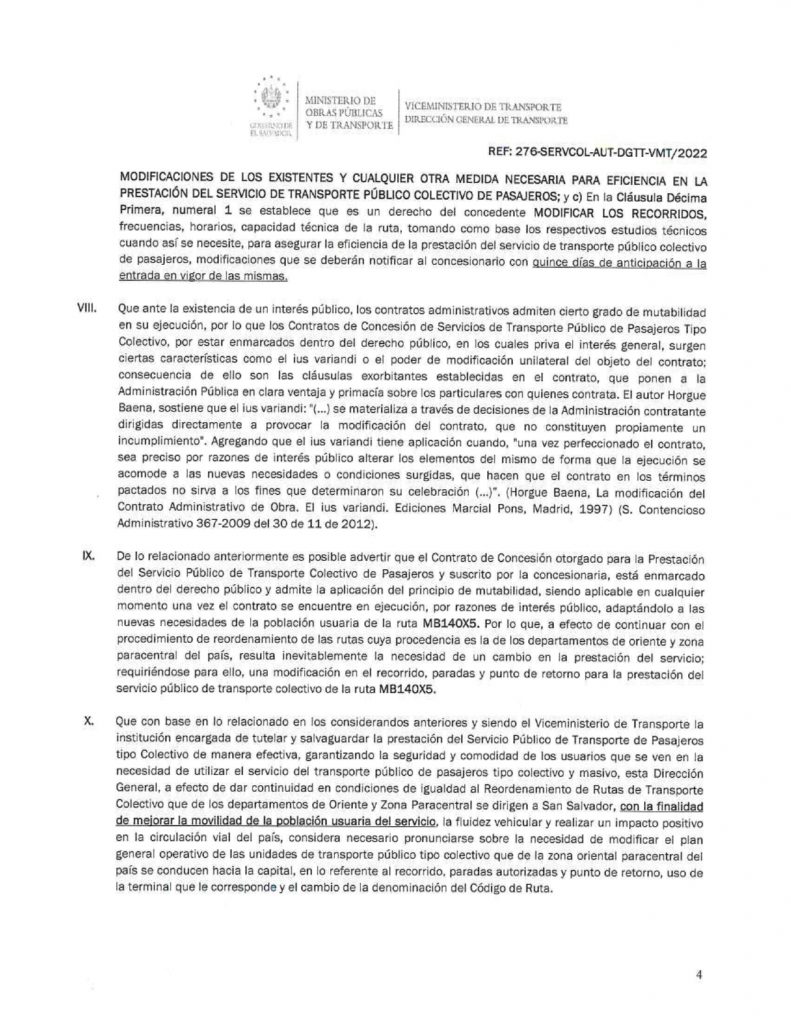 Resolución de modificación de los recorridos, paradas autorizadas y punto de retorno de la ruta MB 140-X5 (Sn. José Guayabal)